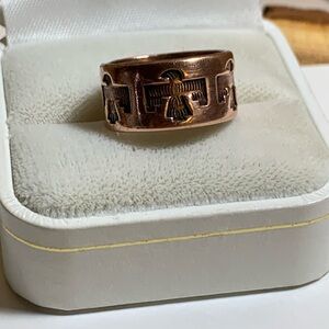 Stamped Ring Solid Copper Thunderbird Wide Band Ring  Size 6” 1/2